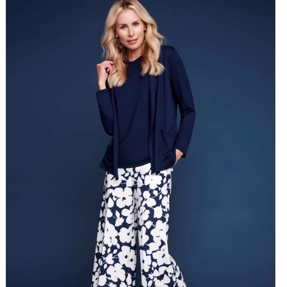 Sz.6🌸UP! Poppy Amalfi Elegant Navy/White Wide-leg Cropped Pant